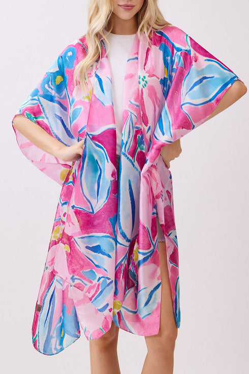 Hawaiian Holiday Pink Silky Kimono