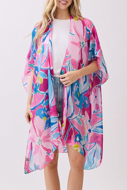 Hawaiian Holiday Pink Silky Kimono