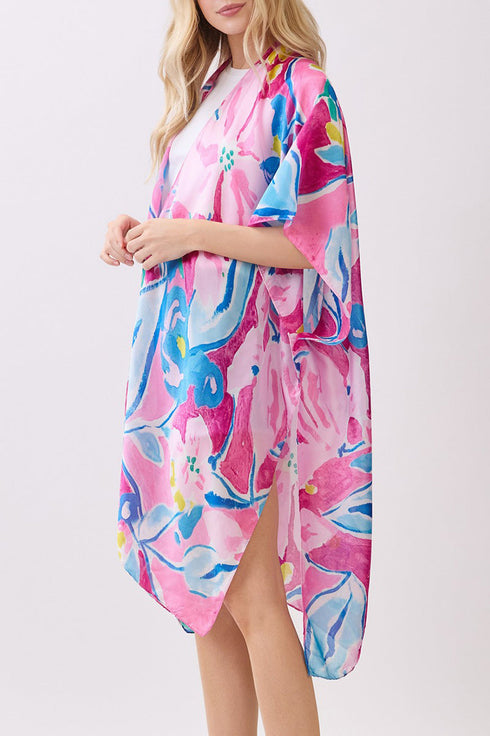 Hawaiian Holiday Pink Silky Kimono