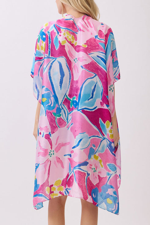 Hawaiian Holiday Pink Silky Kimono
