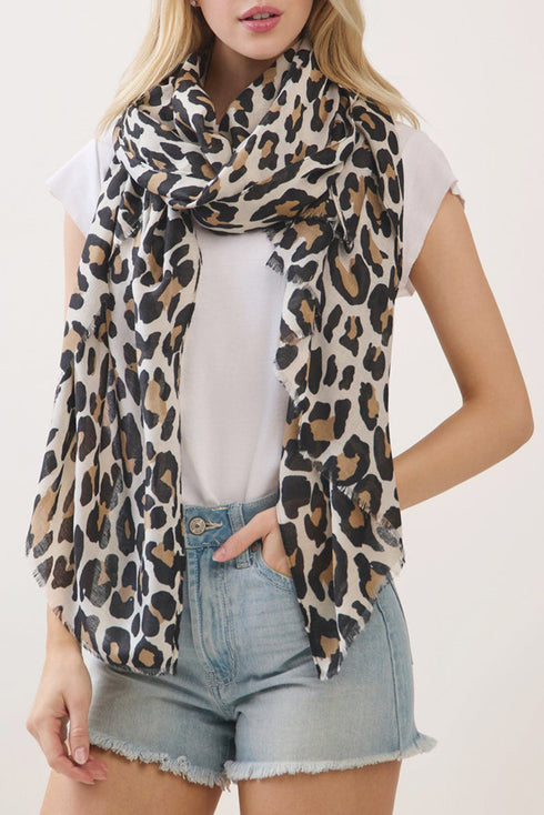 Spotted Status Beige Leopard Long Scarf