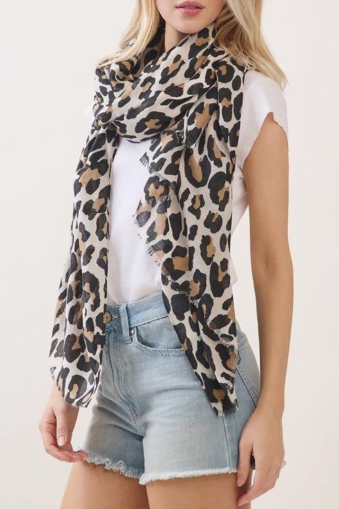 Spotted Status Beige Leopard Long Scarf