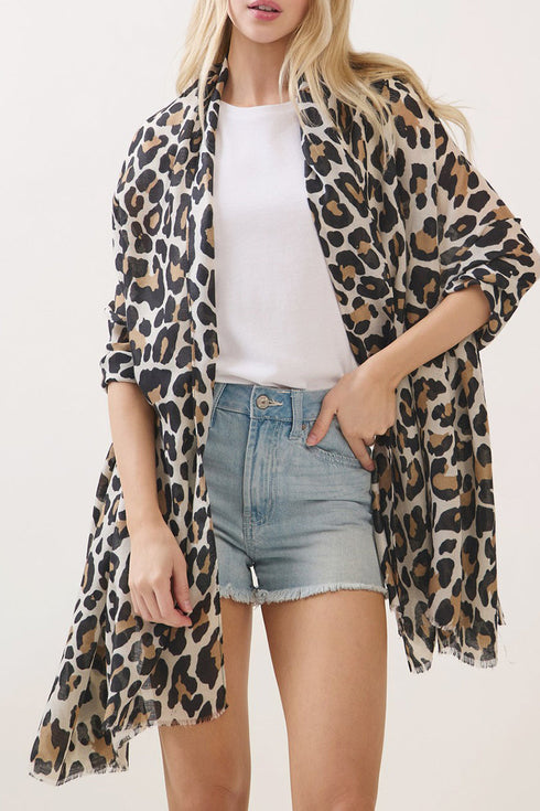 Spotted Status Beige Leopard Long Scarf