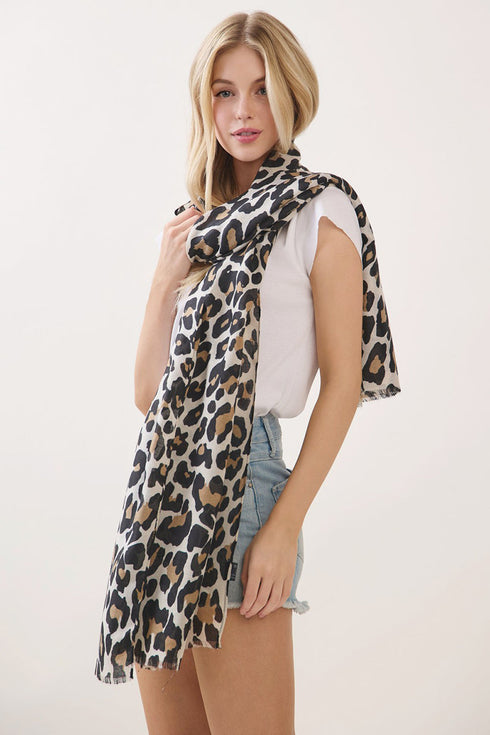Spotted Status Beige Leopard Long Scarf
