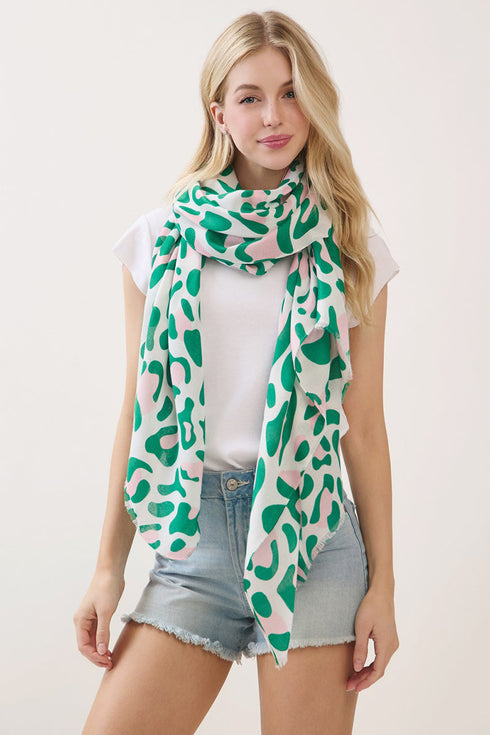 Spotted Status Pink and Green Leopard Long Scarf