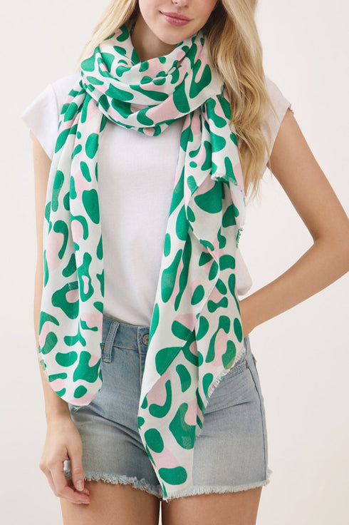 Spotted Status Pink and Green Leopard Long Scarf