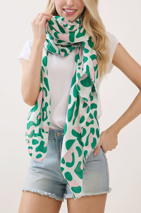 Spotted Status Pink and Green Leopard Long Scarf