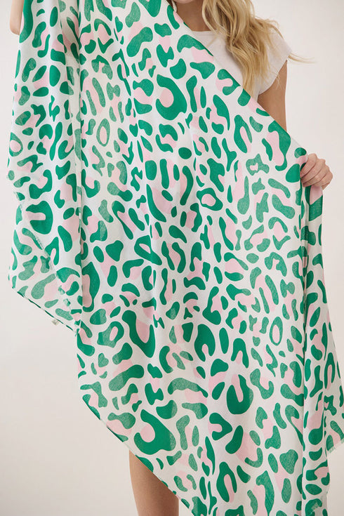 Spotted Status Pink and Green Leopard Long Scarf