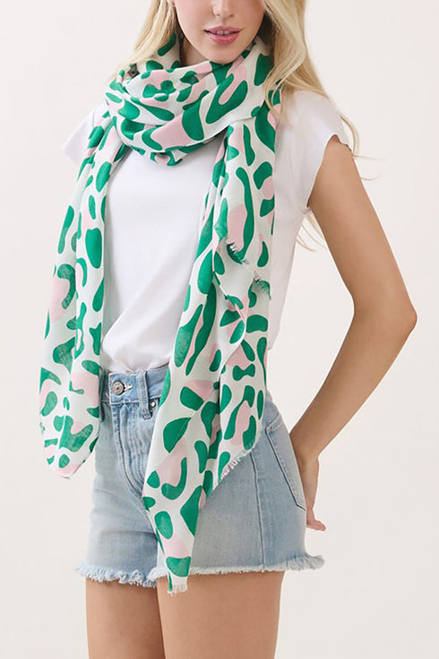 Spotted Status Pink and Green Leopard Long Scarf