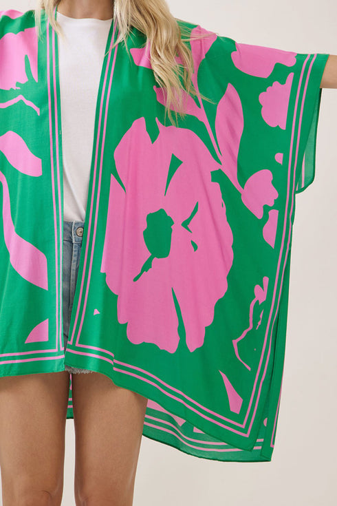 Rosette Dreams Pink and Green Kimono