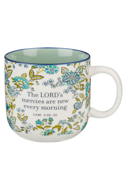 Morning Mercies Blue and Green Floral Ceramic Mug