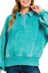 Bonfire Nights Light Teal Acid Wash Button Collared Pullover
