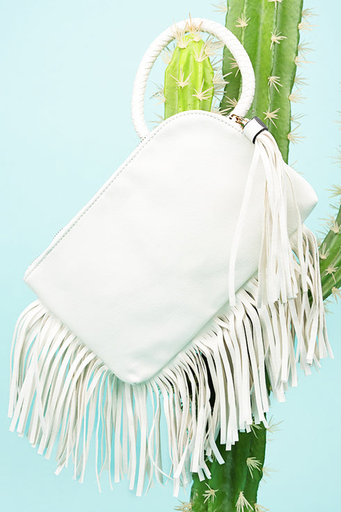 White Fairleigh Fringe Bangle Clutch