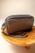 Gray Genuine Leather Triple Zip Wristlet