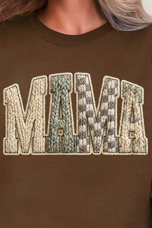 Faux Yarn Check Mama Ecosmart Crewneck Sweatshirt