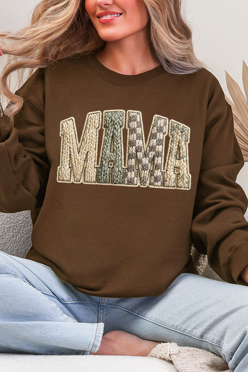 Faux Yarn Check Mama Ecosmart Crewneck Sweatshirt
