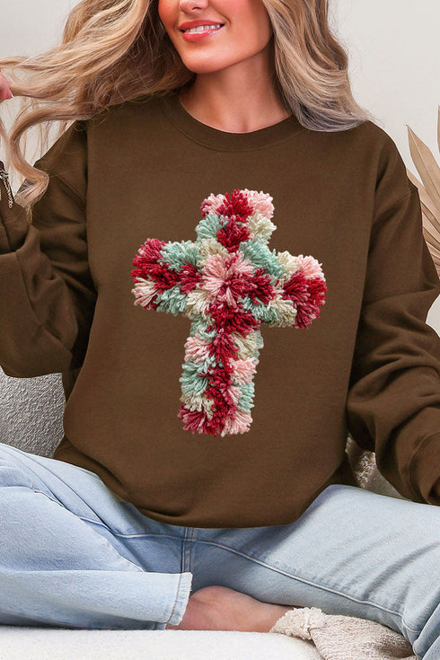 Faux Yarn Cross Ecosmart Crewneck Sweatshirt