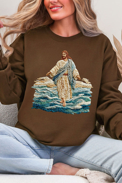 Faux Yarn Walking On Water Ecosmart Crewneck Sweatshirt