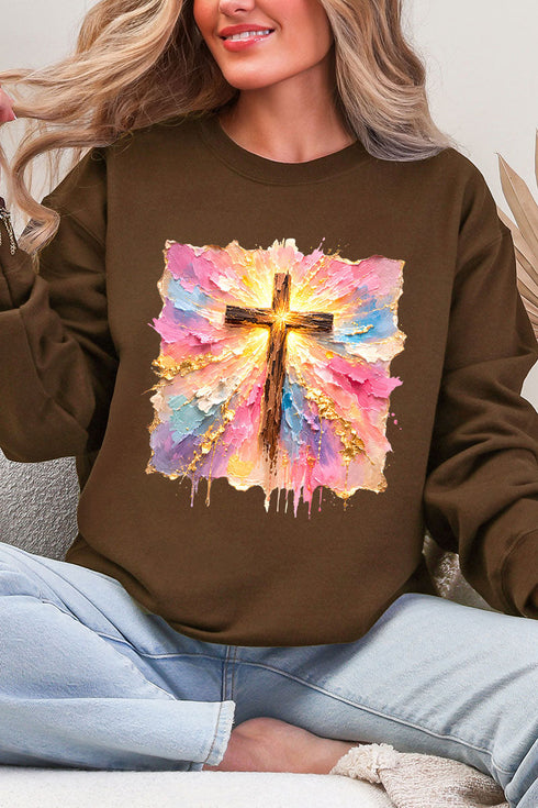 Pastel Brushstroke Cross Ecosmart Crewneck Sweatshirt