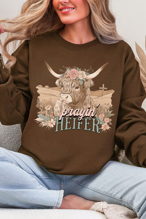 Prayin' Heifer Ecosmart Crewneck Sweatshirt
