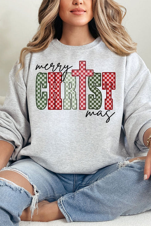 Checkered Merry CHRISTmas Ecosmart Crewneck Sweatshirt