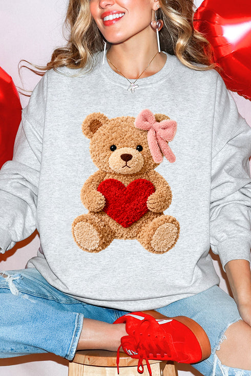 Cozy Heart Cub Faux Yarn Ecosmart Crewneck Sweatshirt