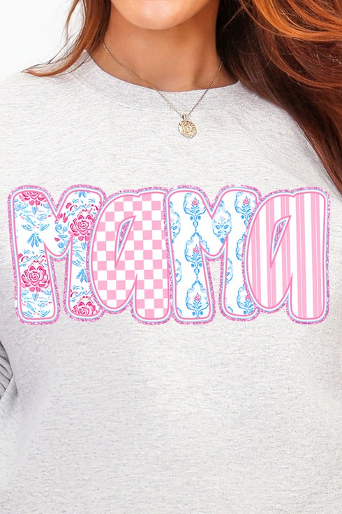 Preppy Pink And Blue Mama Ecosmart Crewneck Sweatshirt