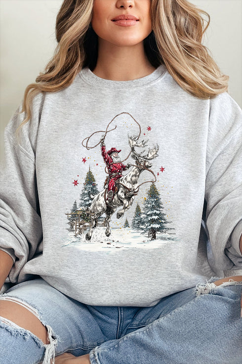 Retro Rodeo Santa Ecosmart Crewneck Sweatshirt