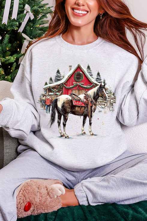 Snowy Stable Christmas Ecosmart Crewneck Sweatshirt