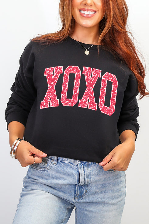 Faux Glitter XOXO Ecosmart Crewneck Sweatshirt