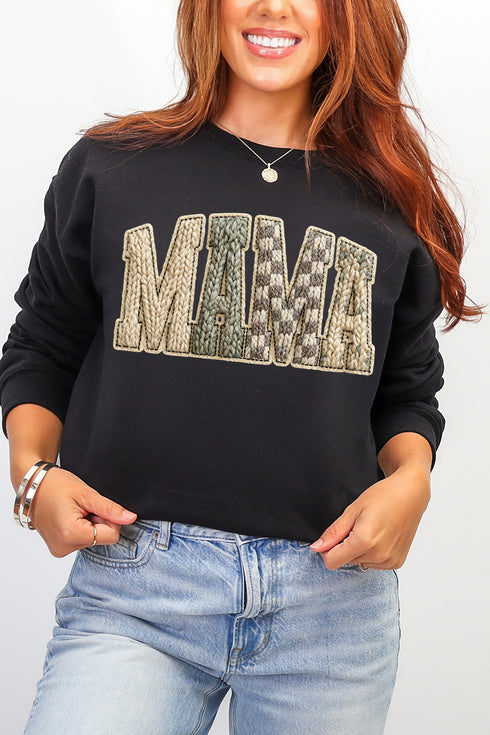 Faux Yarn Check Mama Ecosmart Crewneck Sweatshirt