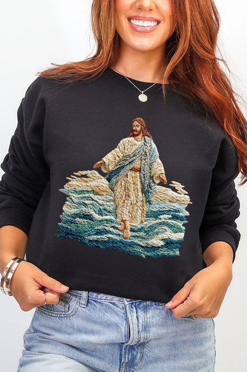 Faux Yarn Walking On Water Ecosmart Crewneck Sweatshirt