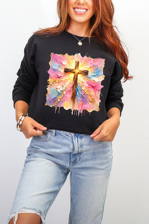 Pastel Brushstroke Cross Ecosmart Crewneck Sweatshirt