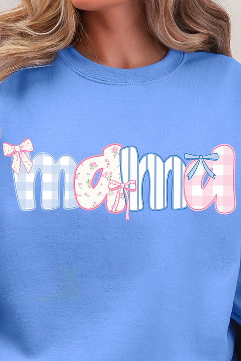 Coquette Floral Pink And Blue Mama Ecosmart Crewneck Sweatshirt