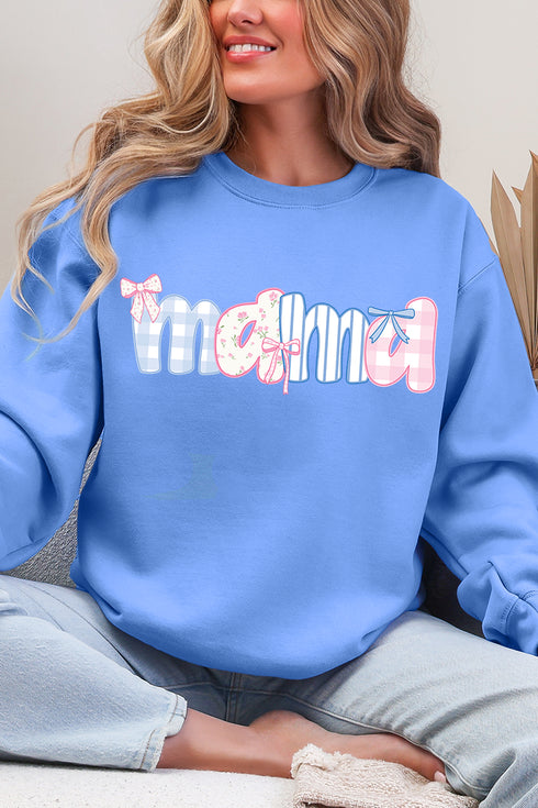Coquette Floral Pink And Blue Mama Ecosmart Crewneck Sweatshirt
