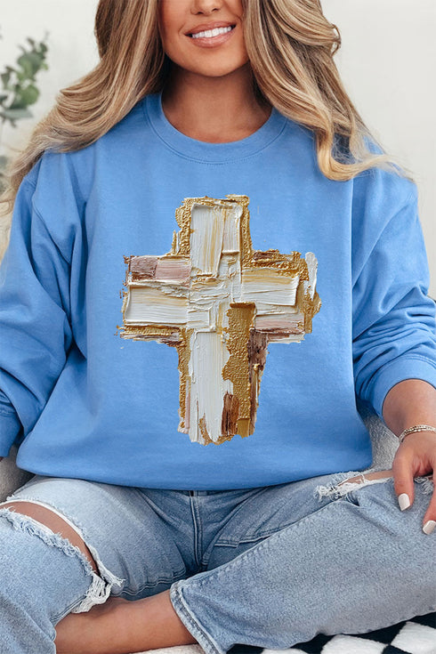 The Painted Gilded Cross Ecosmart Crewneck Sweatshirt