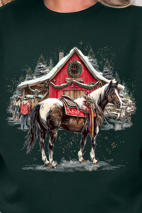Snowy Stable Christmas Ecosmart Crewneck Sweatshirt
