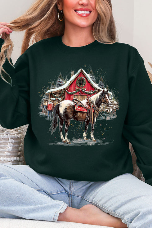 Snowy Stable Christmas Ecosmart Crewneck Sweatshirt