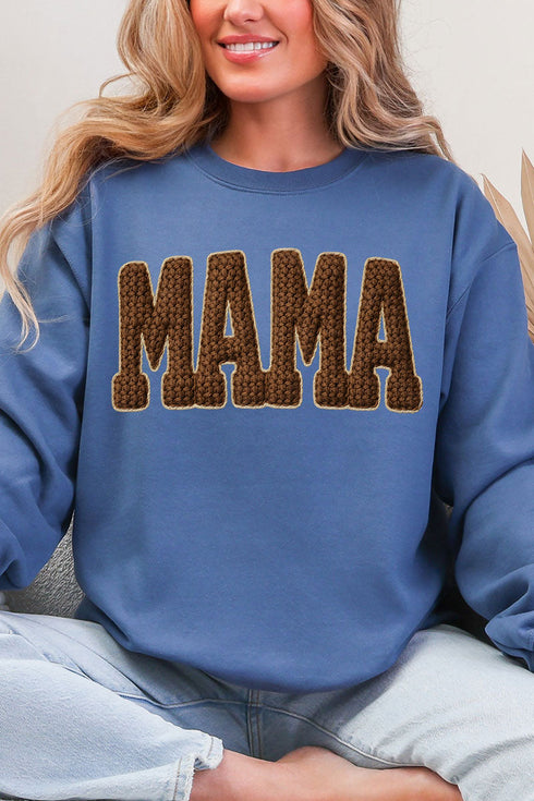 Brown Faux Threaded Mama Ecosmart Crewneck Sweatshirt