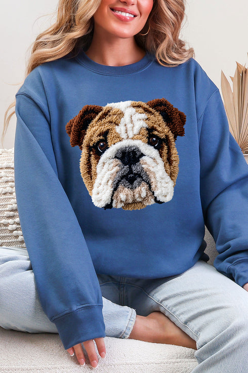 Faux Yarn English Bulldog Ecosmart Crewneck Sweatshirt
