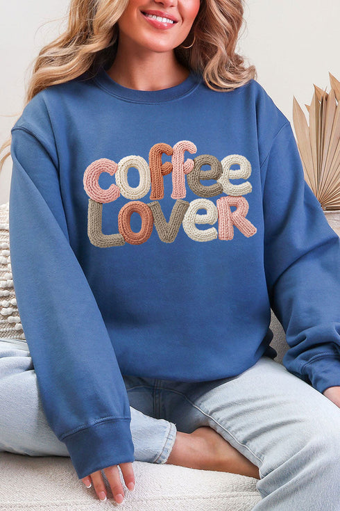 Faux Yarn Coffee Lover Ecosmart Crewneck Sweatshirt
