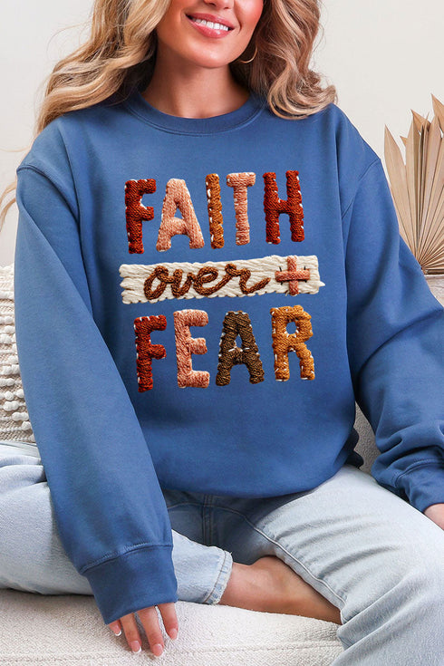 Faux Yarn Faith Over Fear Ecosmart Crewneck Sweatshirt