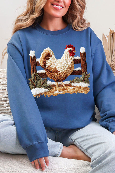 Faux Yarn Winter Chicken Ecosmart Crewneck Sweatshirt