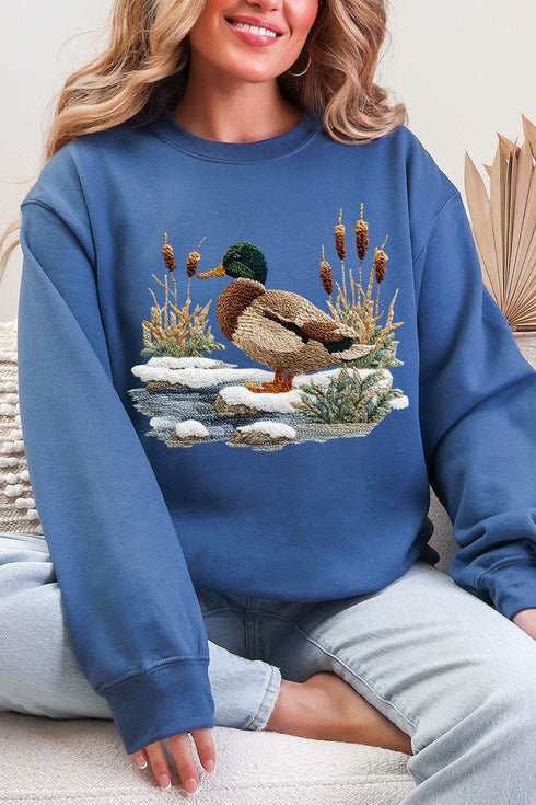 Faux Yarn Winter Mallard Ecosmart Crewneck Sweatshirt