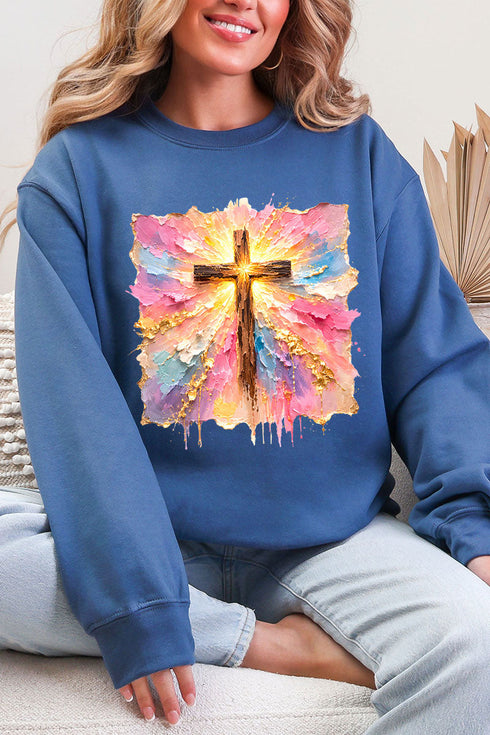 Pastel Brushstroke Cross Ecosmart Crewneck Sweatshirt