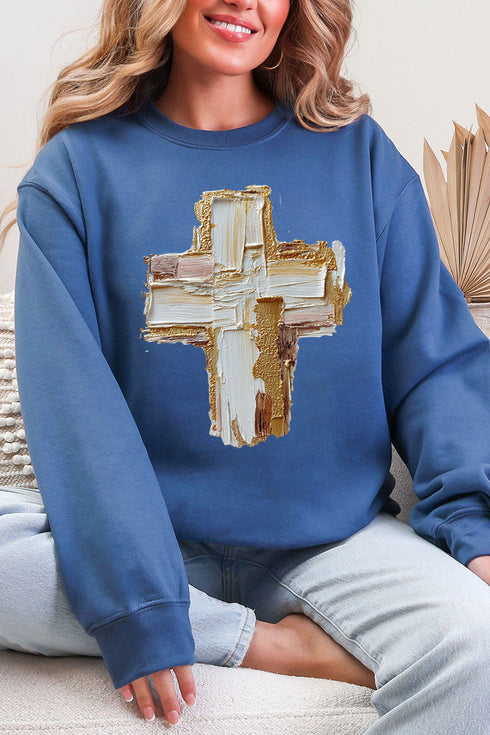 The Painted Gilded Cross Ecosmart Crewneck Sweatshirt