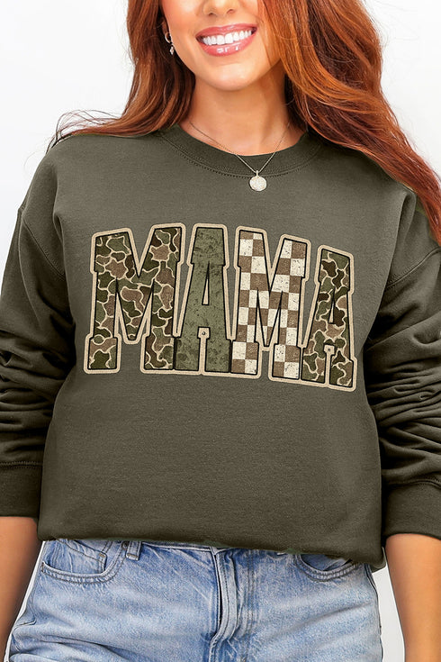 Camo Checkered Mama Ecosmart Crewneck Sweatshirt