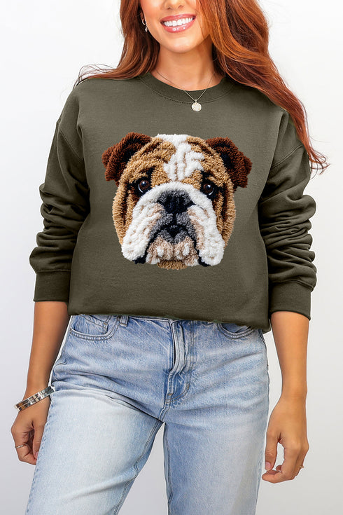 Faux Yarn English Bulldog Ecosmart Crewneck Sweatshirt