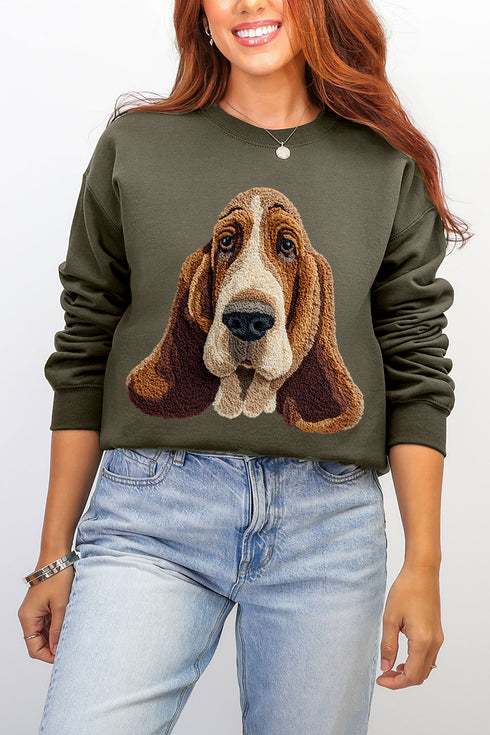 Faux Yarn Basset Hound Ecosmart Crewneck Sweatshirt