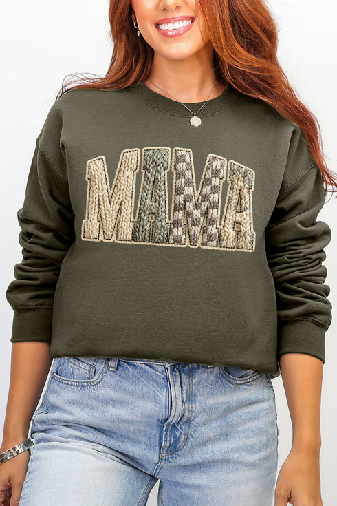 Faux Yarn Check Mama Ecosmart Crewneck Sweatshirt
